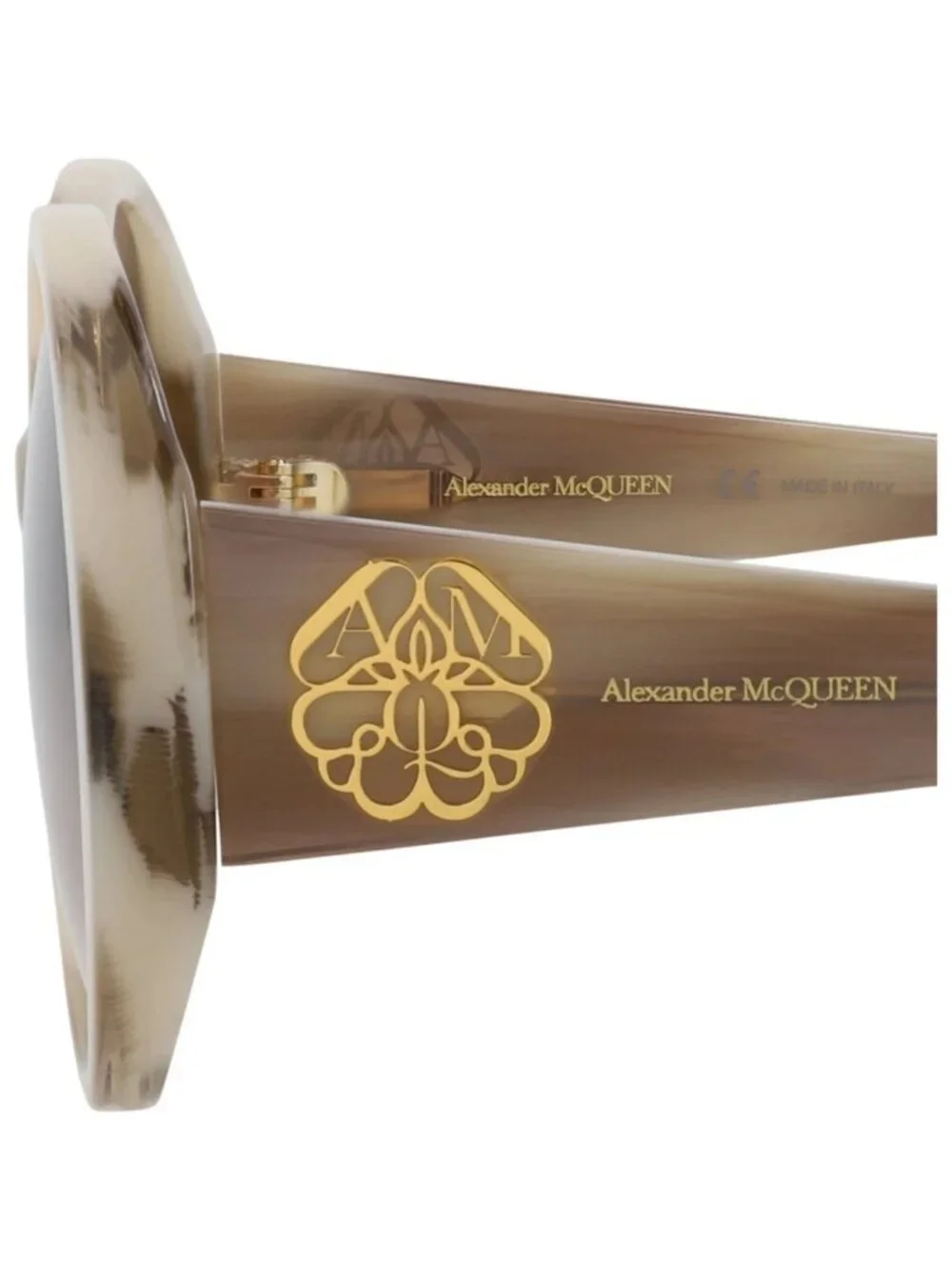 New Alexander McQueen Women's Sunglasses Round Oval Acetate Frame Ivory Ivory